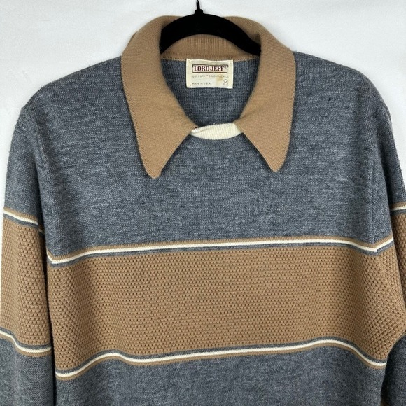 Lord Jeff Striped Sweater Long Sleeve Vintage Collared Pullover Grandpa Preppy - Picture 4 of 12
